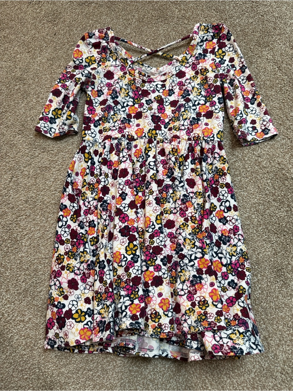 Girls Floral Fit-and-Flare Dress in White with Multi-Color Flowers - Picture 4 of 6